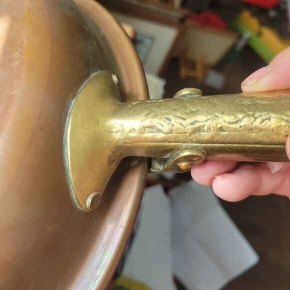 Vintage/Antique Copper Brass Bed Warming Pan Bed Warmer w  Copper Bed Warmer Pan Long Handle Wood Brass Lid Vintage Colonial Style Decor